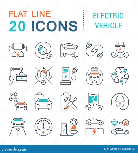 Set Vector Line Icons Of Electric Vehicle Stock Illustration