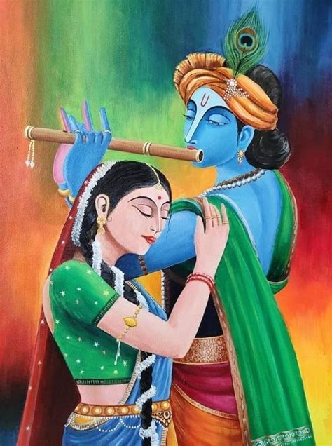 Radha Krishna Aura Hand Painted Painting On Canvas Unframed Cartoon Art Drawing Canvas