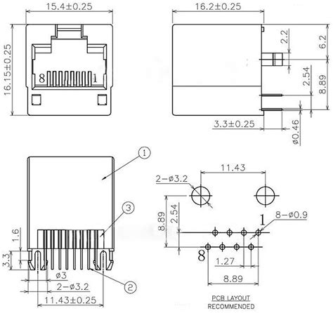 RJ Connector 8P8C Female Verticaal Kunststof Zwart RJ45 PCB DomoticX