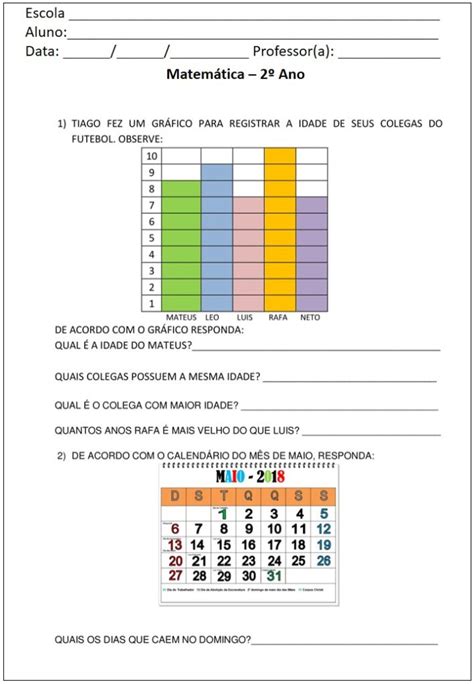 Avaliação de Matemática para o 2º ano 1º Bimestre