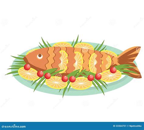 Vector Cooked Fish With Lemons Vector Food Isolat Stock Image Image