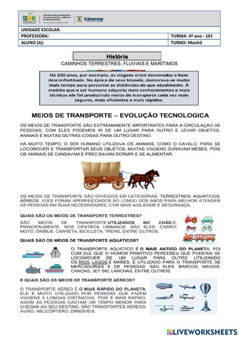 Meios De Transporte Interactive Worksheet For Ensino Fundamental