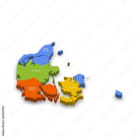 Denmark Political Map Of Administrative Divisions Regions Colorful