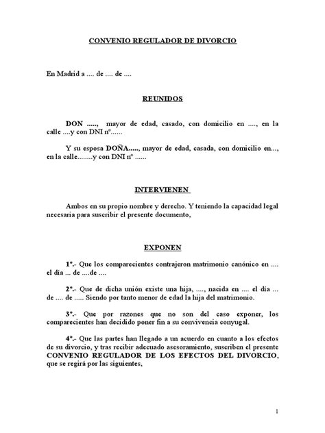 Modelo Convenio Regulador Pdf Divorcio Matrimonio