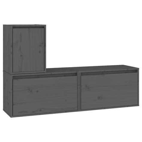 FDIT Meubles TV 3 Pcs Gris Bois Massif De Pin FDI7298143640396