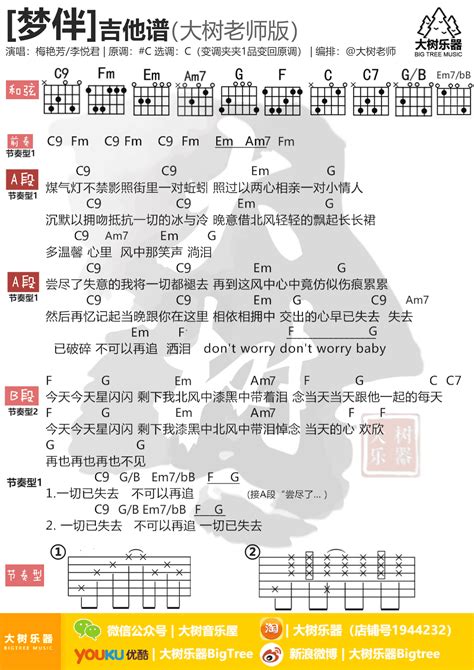 李悦君 梦伴吉他弹唱教学 大树乐器 大树音乐 弹唱 伴奏 教学 吉他谱