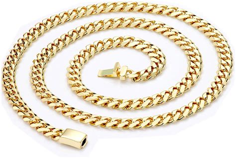 Amazon Collar Cadena Cubana 14 K Eslabones Miami De 9 Mm Con