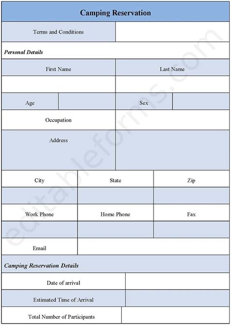 Camping Reservation Form Editable Pdf Forms