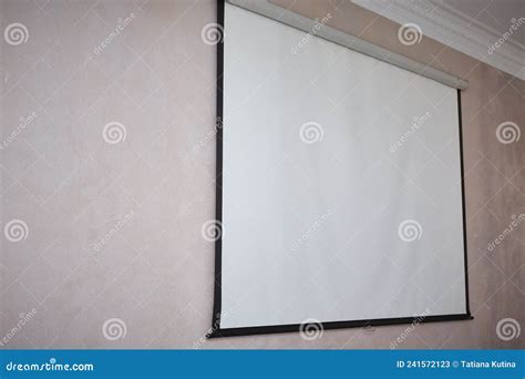 Large Wall Projector Screen on the Wall. Stock Image - Image of ...