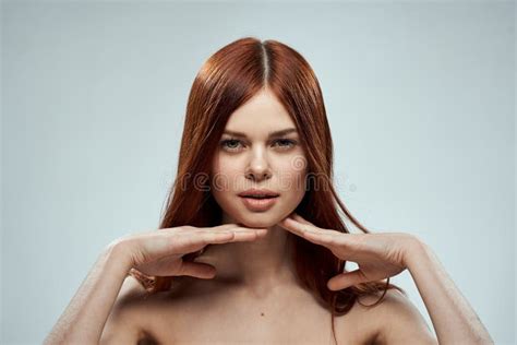 Beautiful Red Haired Woman Naked Shoulders Cosmetics Long Hair Glamor