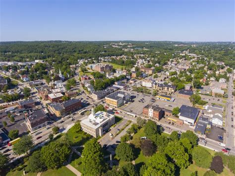 Waltham City Center Aerial View Massachusetts Usa Stock Photo Image