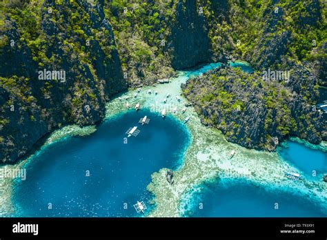 Aerial View Of Beautiful Lagoons And Limestone Cliffs Of Coron Palawan