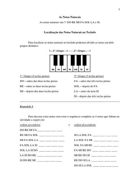 Localização Das Notas Naturais No Teclado Download Grátis Pdf Composições Musicais Musicologia