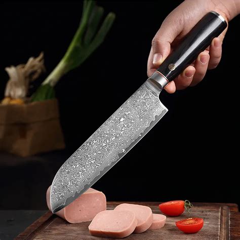 Professional Japonês Santoku Chef Faca Aço Damasco Sashimi Salmão