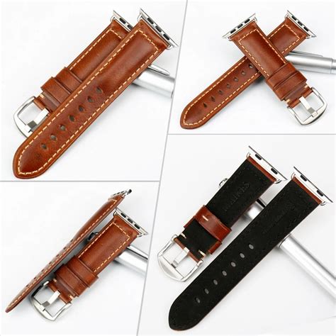 MAIKES Oil Wax Genuine Leather Strap For Apple Watch Series 1 2 3 4