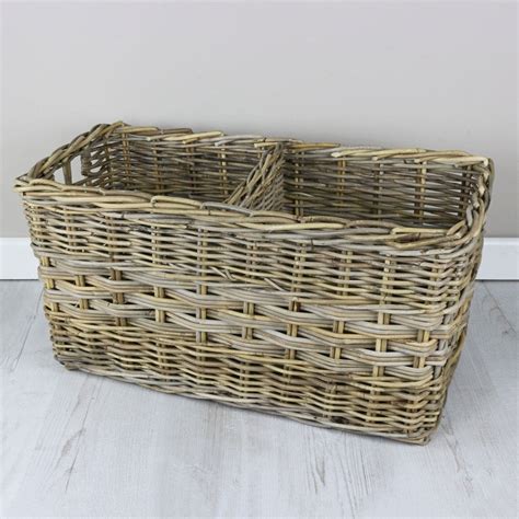 Grey Buff Rattan Section Wicker Storage Basket The Basket Company