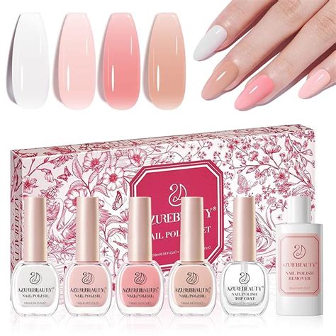 Amazon AZUREBEAUTY Colors Nail Polish Set Nude Pink Jelly Transparent Clear Milk White