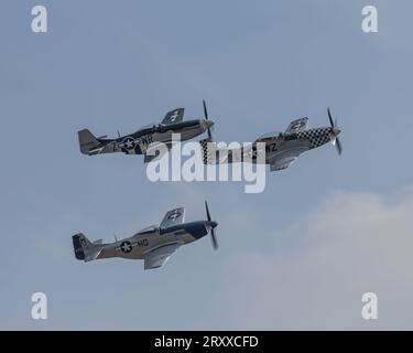 Three P 51D Mustang Fighters At The 2023 Battle Of Britain Air Show At