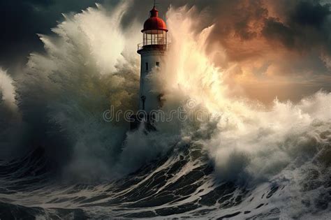 Lighthouse on the Stormy Sea. 3d Render Stock Illustration ...