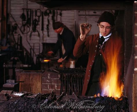 A Blacksmith Pumps The Bellows Of A Coal Fired Forge Colonial