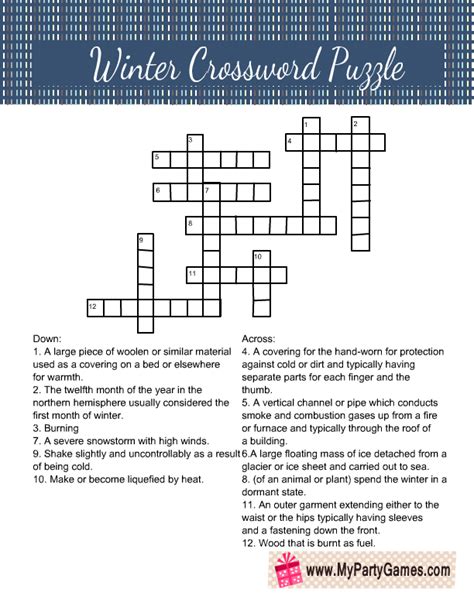 Winter Crossword Puzzle Printable