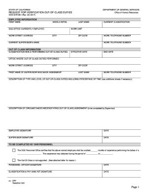 Fillable Online Documents Dgs Ca Request For Verification Out Of Class