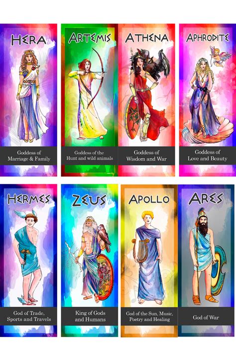 Greek Gods And Goddesses Bookmarks Greek Gods And Goddesses Gods And