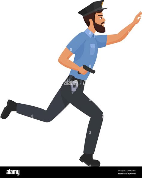 Policeman Running With Gun Police Officer Chasing With Weapon Cartoon