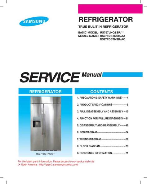 Samsung Rs27fdbtnsr Refrigerator Service Manual Download Now