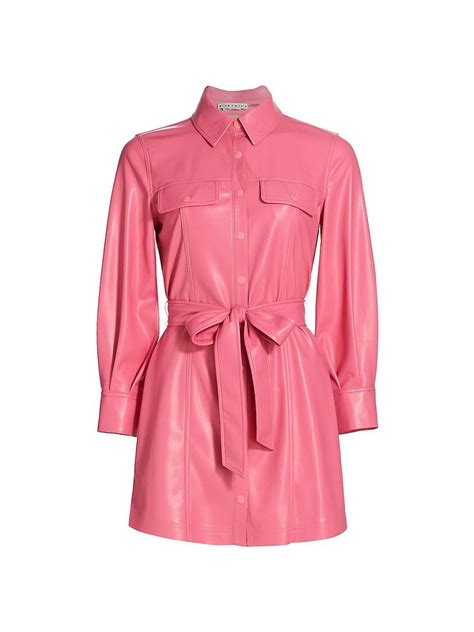 Alice Olivia Miranda Vegan Leather Belted Shirtdress In Pink Lyst