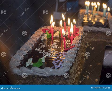 Birthday Cake With Lit Candles Stock Photo Image Of Birthday Candle