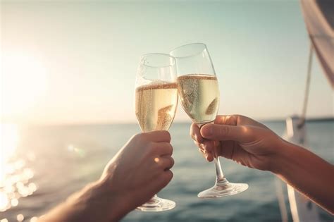 Premium Ai Image Two People Toasting With Champagne Glasses On A Boat