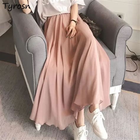 Женская шифоновая юбка-миди с завышенной талией | AliExpress