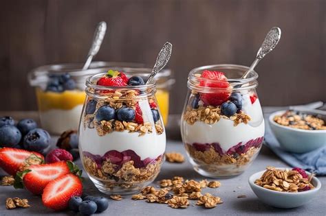 Gesunder joghurt mit müsli gesundes frühstück mit joghurt müsli