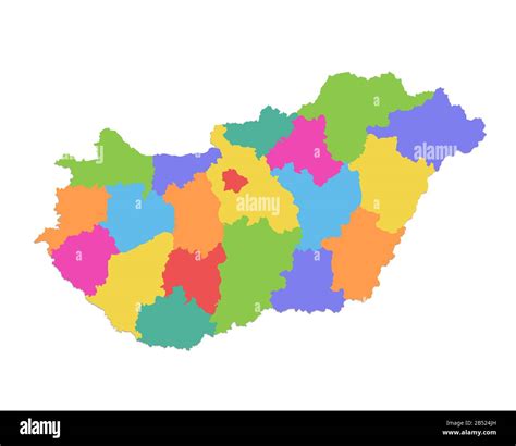 Mapa de Hungría división administrativa mapa en color aislado sobre