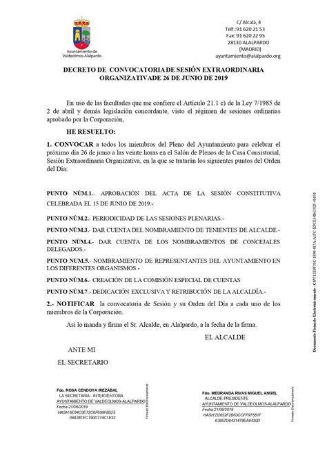 Ayuntamiento De Valdeolmos Alalpardo Decreto De Convocatoria Del