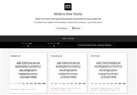 Modern Font Stacks una colección de fuentes rápidas e instantáneas