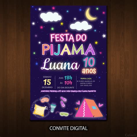 Convite Digital Pijama Neon Barraca E Estrelas Brinde Colori