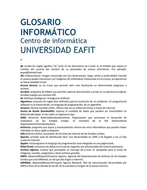 Glosario informatico GLOSARIO INFORMÁTICO Centro de informática