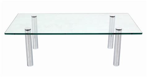 Mid Century Modern Chrome Cylinder Legs Glass Rectangular Coffee Table