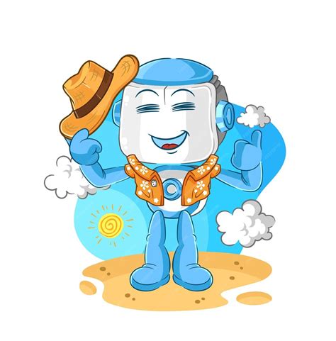 Premium Vector Humanoid Robot Go On Vacation Cartoon Mascot Vector