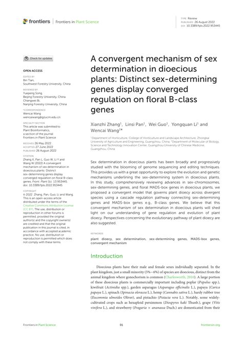 PDF A Convergent Mechanism Of Sex Determination In Dioecious Plants