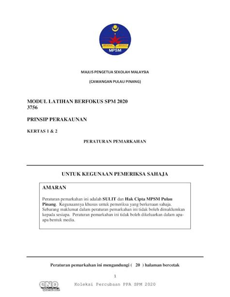 PDF MODUL LATIHAN BERFOKUS SPM 2020 3756 PRINSIP Perakaunan