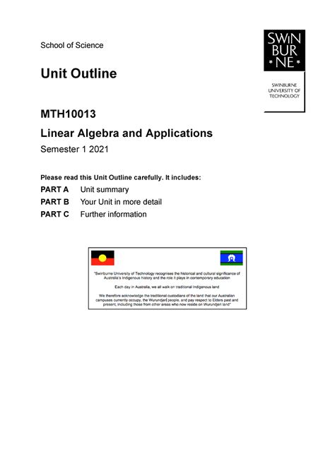 Unit Outline Template Linear Algebra School Of Science Unit Outline