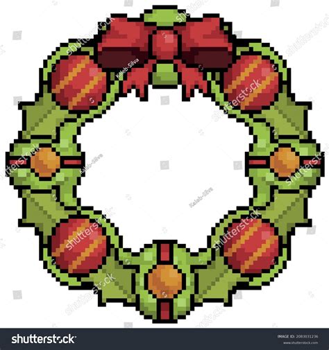 Pixel Art Christmas Wreath Christmas Decoration Stock Vector Royalty Free 2083031236