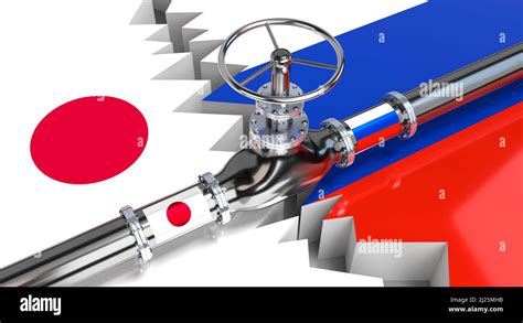 Gas Pipeline Flags Of Japan And Russia 3D Illustration Stock Photo