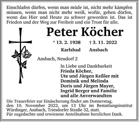 Traueranzeigen Von Peter K Cher Trauer Flz De