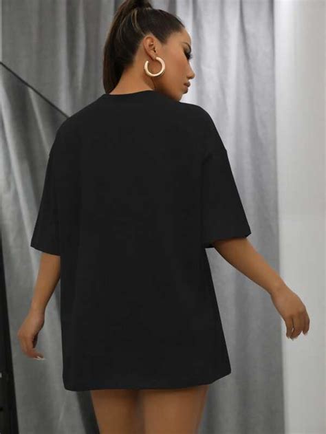 Letter Graphic Drop Shoulder Oversized Tee Shein Usa