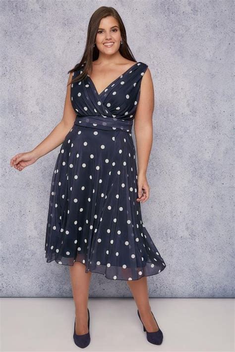 Scarlett And Jo Navy And White Polka Dot Wrap Over Midi Dress Plus Size 16