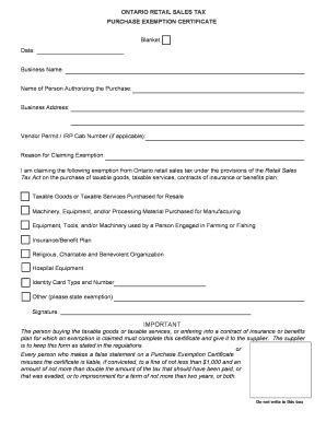 Tax Exemption Form Ontario Complete With Ease AirSlate SignNow